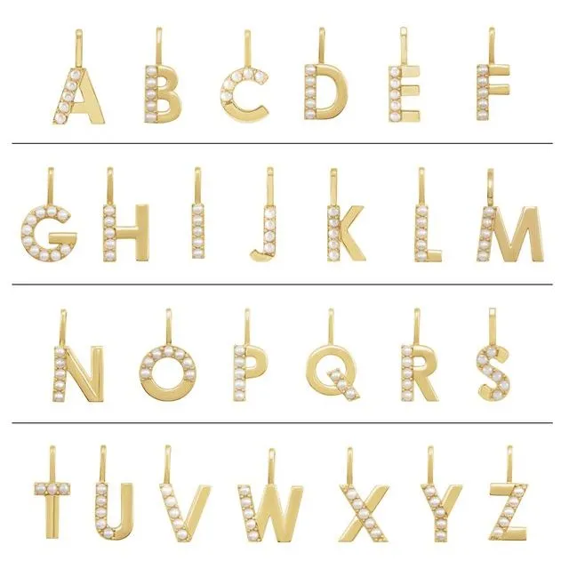 TreasureFineJewelers Necklaces 14K Yellow Gold Cultured White Gold Pearl Initial A CharmPendant