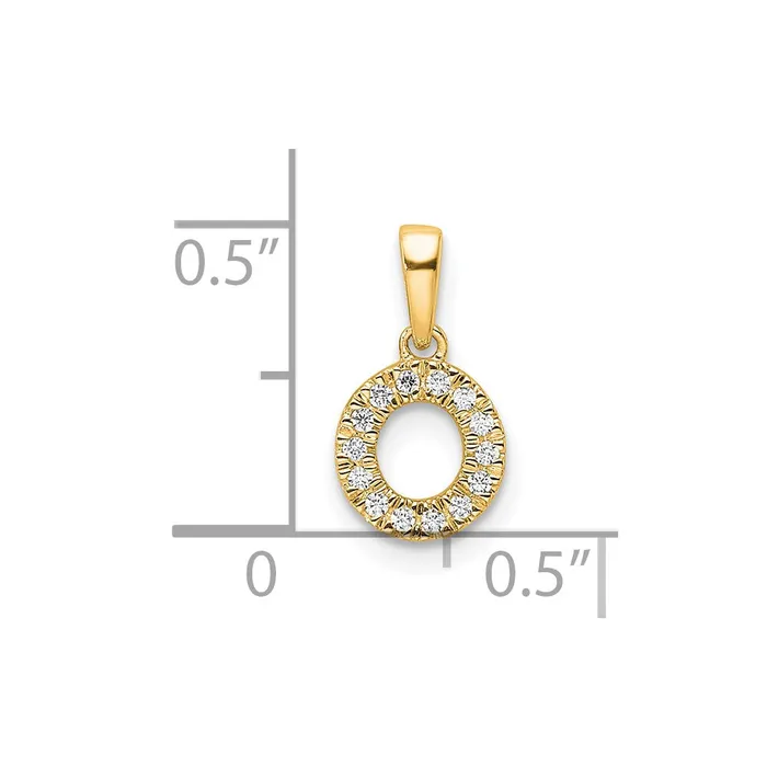 TreasureFineJewelers Necklaces 14k Yellow Gold Diamond Letter O Initial with Bail Pendant