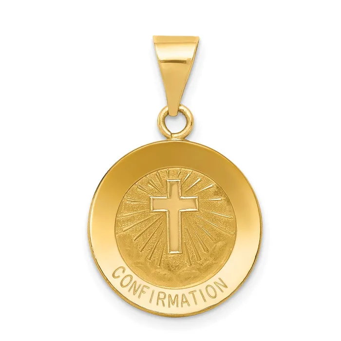 TreasureFineJewelers Necklaces 14k Yellow Gold Polished and Satin Confirmation Medal Hollow Pendant TreasureFineJewelers Necklaces 14k Yellow Gold Polished and Satin Confirmation Medal Hollow Pendant