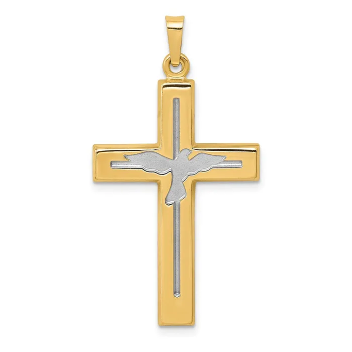 TreasureFineJewelers Necklaces 14k Yellow Gold Rhodium WRhodium Polished and Satin Cross WDove Pendant TreasureFineJewelers Necklaces 14k Yellow Gold Rhodium WRhodium Polished and Satin Cross WDove Pendant