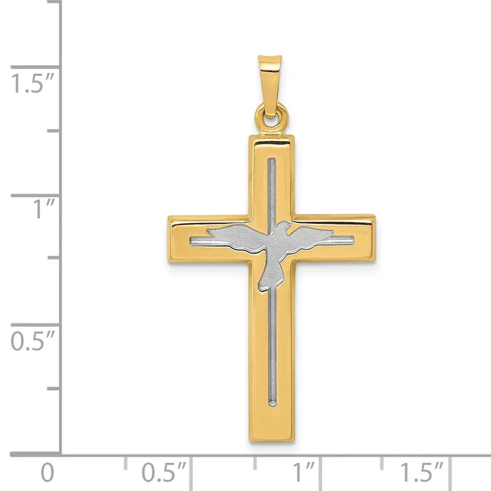 TreasureFineJewelers Necklaces 14k Yellow Gold Rhodium WRhodium Polished and Satin Cross WDove Pendant