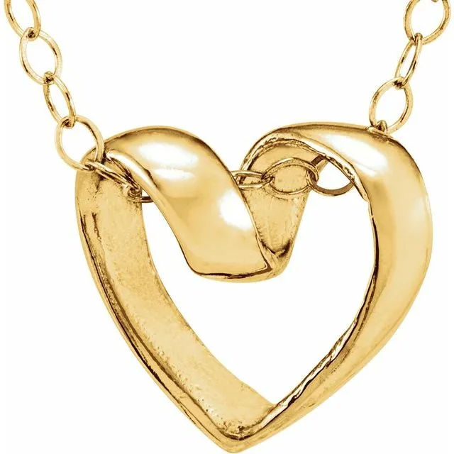 TreasureFineJewelers Necklaces 14K Yellow Ribbon Heart 15 Necklace