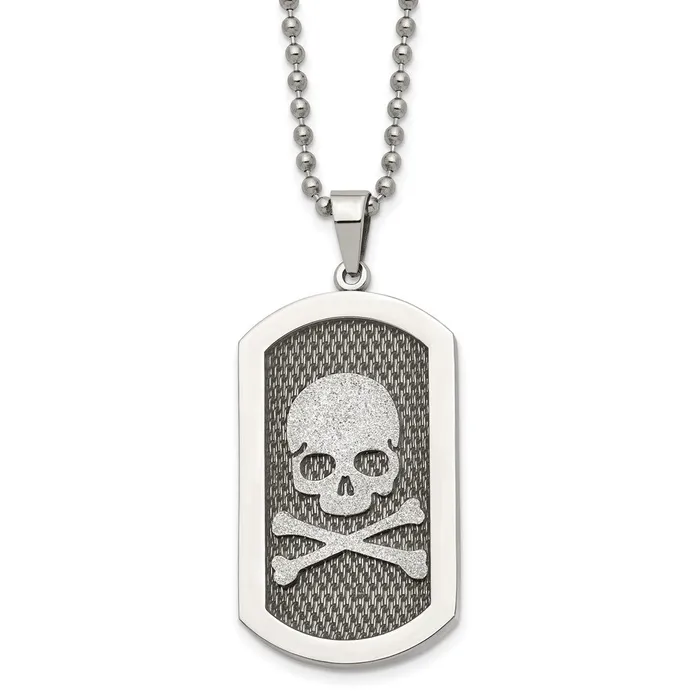 TreasureFineJewelers Necklaces Chisel Stainless Steel Brushed and Polished Laser Cut Skull and Crossbones Dog Tag on a 24 inch Ball Chain Necklace TreasureFineJewelers Necklaces Chisel Stainless Steel Brushed and Polished Laser Cut Skull and Crossbones Dog Tag on a 24 inch Ball Chain Necklace