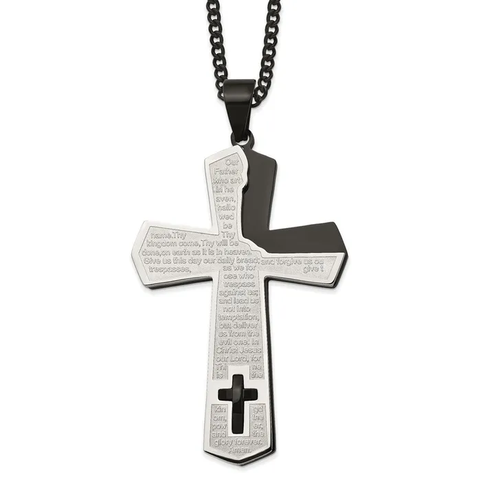TreasureFineJewelers Necklaces Chisel Stainless Steel Polished Black IPplated Lords Prayer Cross Pendant on a 24 inch Curb Chain Necklace TreasureFineJewelers Necklaces Chisel Stainless Steel Polished Black IPplated Lords Prayer Cross Pendant on a 24 inch Curb Chain Necklace