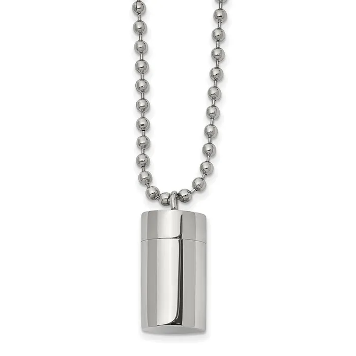 TreasureFineJewelers Necklaces Chisel Stainless Steel Polished Capsule that Opens on a 22 inch Ball Chain Necklace