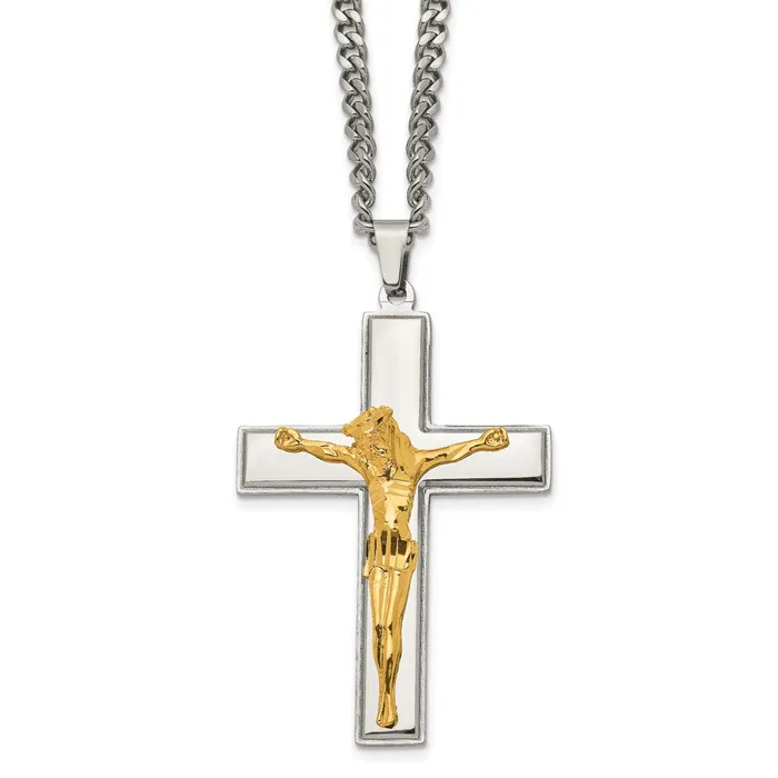 TreasureFineJewelers Necklaces Chisel Stainless Steel Polished Yellow IPplated Crucifix Pendant on a 24 inch Curb Chain Necklace TreasureFineJewelers Necklaces Chisel Stainless Steel Polished Yellow IPplated Crucifix Pendant on a 24 inch Curb Chain Necklace