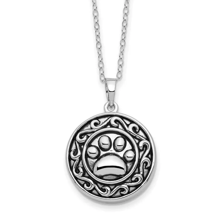 TreasureFineJewelers Necklaces Sentimental Expressions Sterling Silver Rhodiumplated Antiqued Paw Ash Holder 18in Necklace TreasureFineJewelers Necklaces Sentimental Expressions Sterling Silver Rhodiumplated Antiqued Paw Ash Holder 18in Necklace