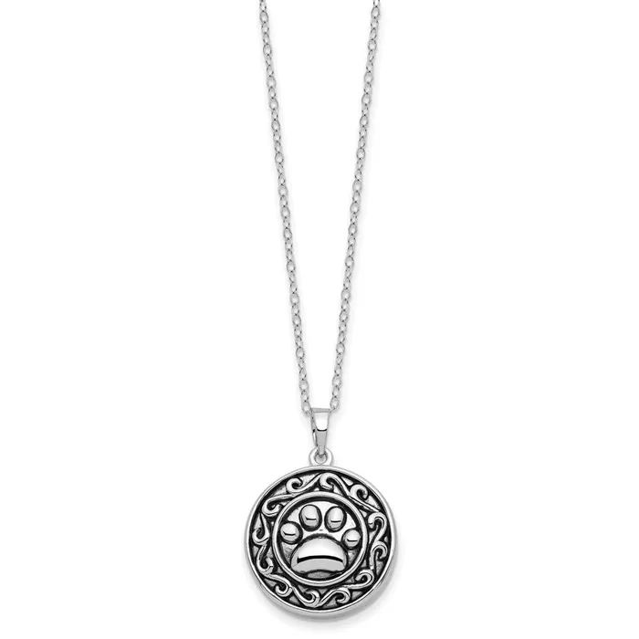 TreasureFineJewelers Necklaces Sentimental Expressions Sterling Silver Rhodiumplated Antiqued Paw Ash Holder 18in Necklace
