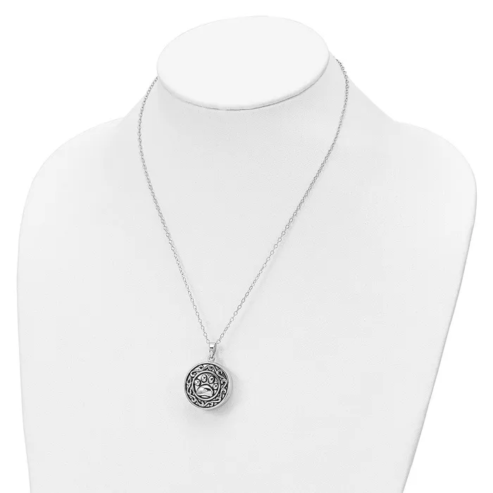TreasureFineJewelers Necklaces Sentimental Expressions Sterling Silver Rhodiumplated Antiqued Paw Ash Holder 18in Necklace