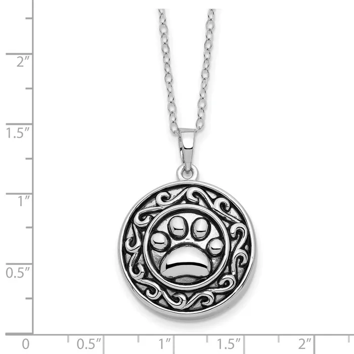 TreasureFineJewelers Necklaces Sentimental Expressions Sterling Silver Rhodiumplated Antiqued Paw Ash Holder 18in Necklace