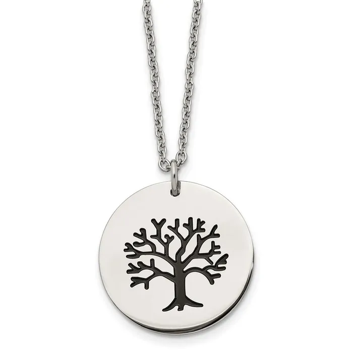 TreasureFineJewelers Necklaces Stainless Steel Polished and Enameled Family Tree of Life 22in Necklace TreasureFineJewelers Necklaces Stainless Steel Polished and Enameled Family Tree of Life 22in Necklace