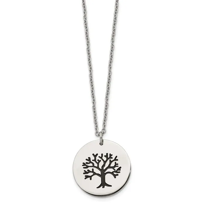 TreasureFineJewelers Necklaces Stainless Steel Polished and Enameled Family Tree of Life 22in Necklace