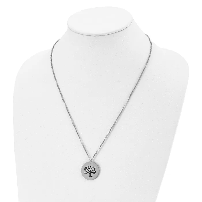 TreasureFineJewelers Necklaces Stainless Steel Polished and Enameled Family Tree of Life 22in Necklace