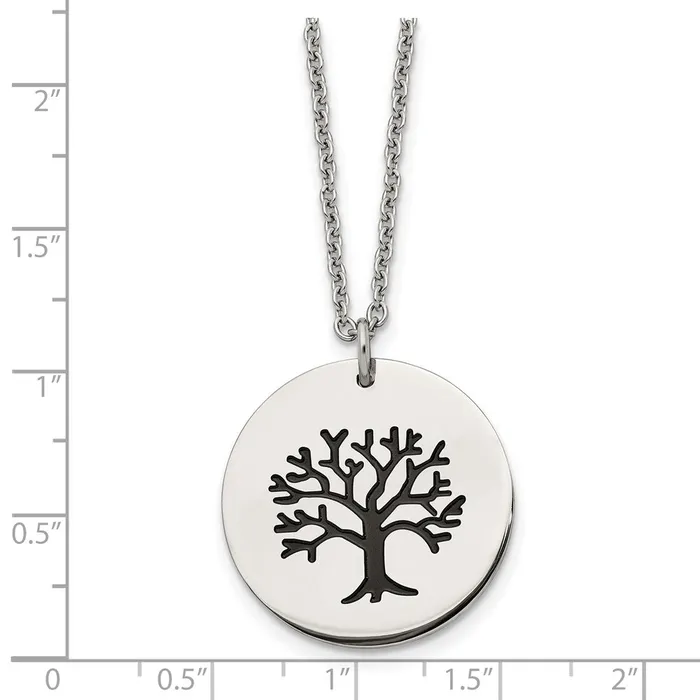 TreasureFineJewelers Necklaces Stainless Steel Polished and Enameled Family Tree of Life 22in Necklace