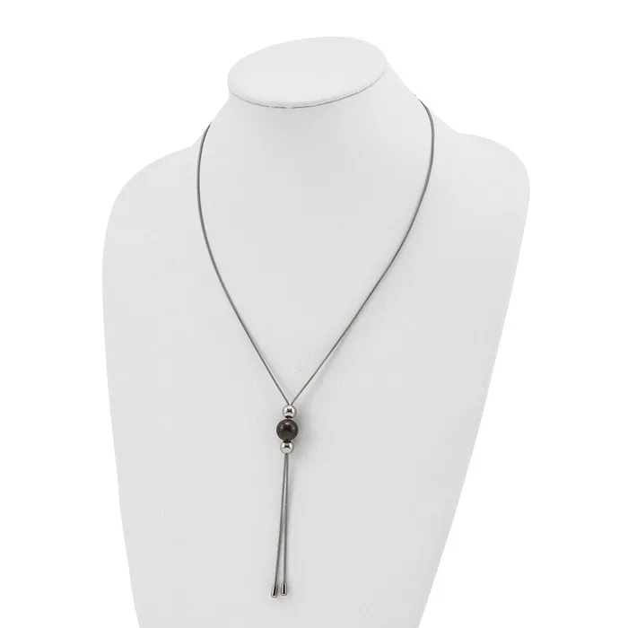 TreasureFineJewelers Necklaces Stainless Steel Polished Black IP Bead Tassel Adjustable to 26in Necklace