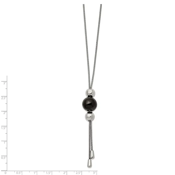 TreasureFineJewelers Necklaces Stainless Steel Polished Black IP Bead Tassel Adjustable to 26in Necklace