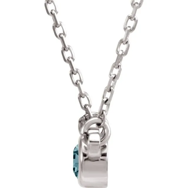 TreasureFineJewelers Necklaces Sterling Silver 3 mm Round Aquamarine BezelSet Solitaire 16 Necklace
