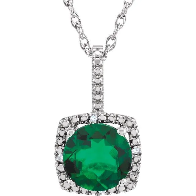 TreasureFineJewelers Necklaces Sterling Silver 7 mm LabGrown Emerald 015 CTW Natural Diamond 18 Necklace TreasureFineJewelers Necklaces Sterling Silver 7 mm LabGrown Emerald 015 CTW Natural Diamond 18 Necklace
