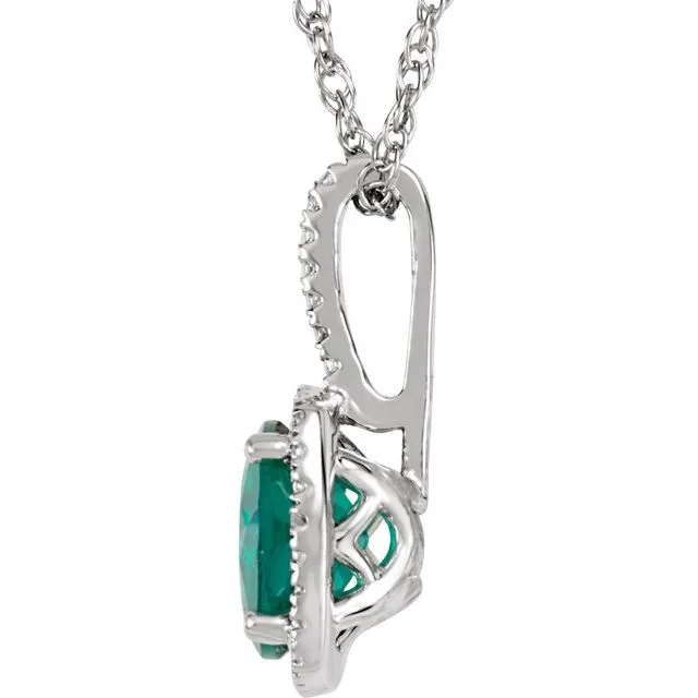 TreasureFineJewelers Necklaces Sterling Silver 7 mm LabGrown Emerald 015 CTW Natural Diamond 18 Necklace