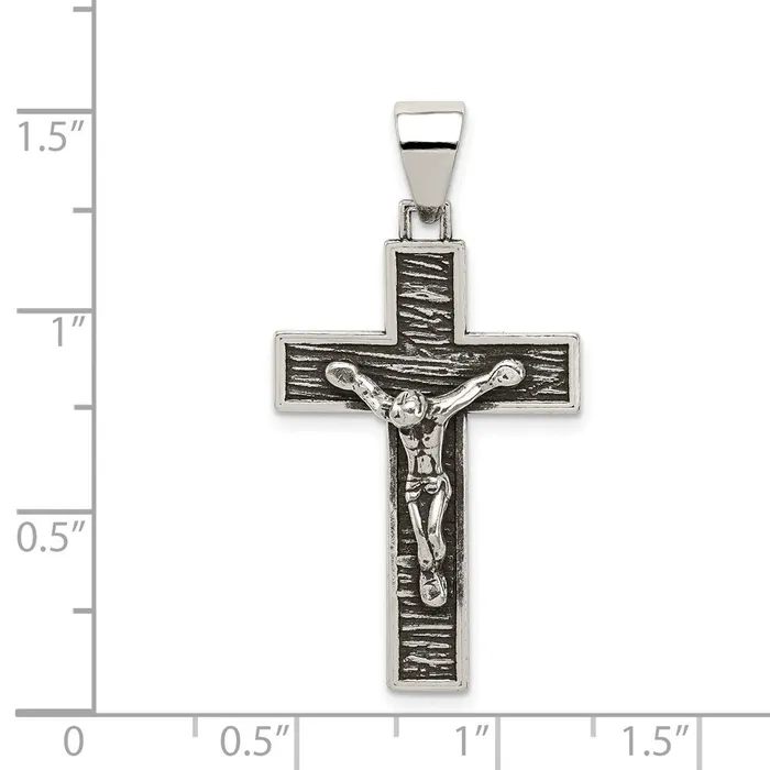 TreasureFineJewelers Necklaces Sterling Silver Antiqued Box Cross Crucifix Pendant