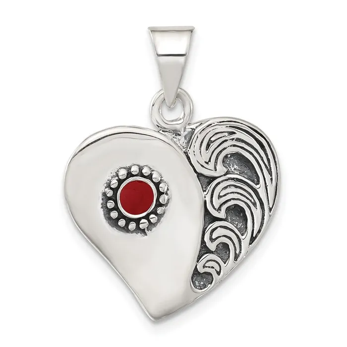 TreasureFineJewelers Necklaces Sterling Silver Antiqued Enameled Heart Pendant TreasureFineJewelers Necklaces Sterling Silver Antiqued Enameled Heart Pendant