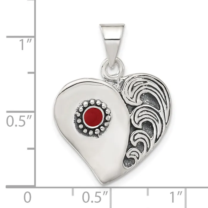 TreasureFineJewelers Necklaces Sterling Silver Antiqued Enameled Heart Pendant