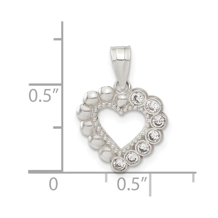 TreasureFineJewelers Necklaces Sterling Silver Beaded CZ Heart Pendant