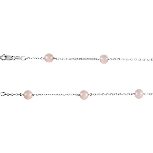 TreasureFineJewelers Necklaces Sterling Silver Cultured Pink Freshwater Pearl 14Station 18 Necklace TreasureFineJewelers Necklaces Sterling Silver Cultured Pink Freshwater Pearl 14Station 18 Necklace