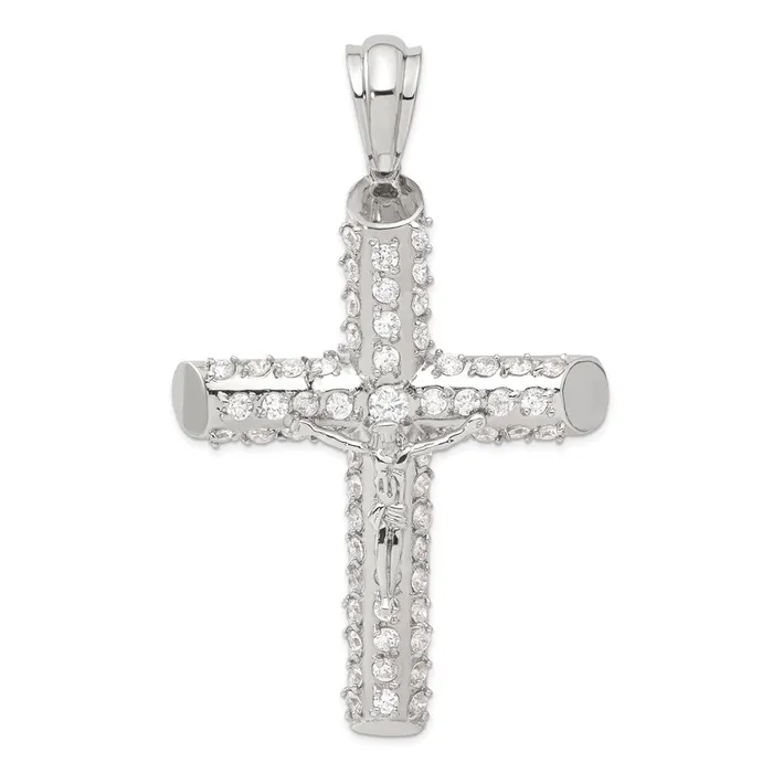 TreasureFineJewelers Necklaces Sterling Silver CZ Crucifix Pendant