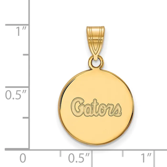 TreasureFineJewelers Necklaces Sterling Silver Goldplated University of Florida Gators Script Medium Disc Pendant