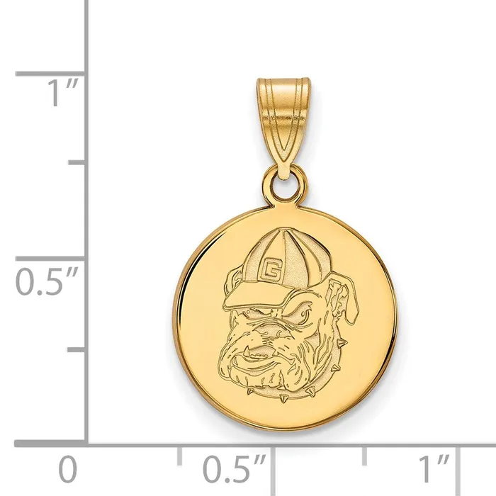 TreasureFineJewelers Necklaces Sterling Silver Goldplated University of Georgia Bulldog Medium Disc Pendant