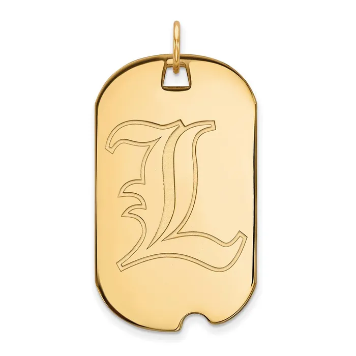 TreasureFineJewelers Necklaces Sterling Silver Goldplated University of Louisville Letter L Large Dog Tag Pendant