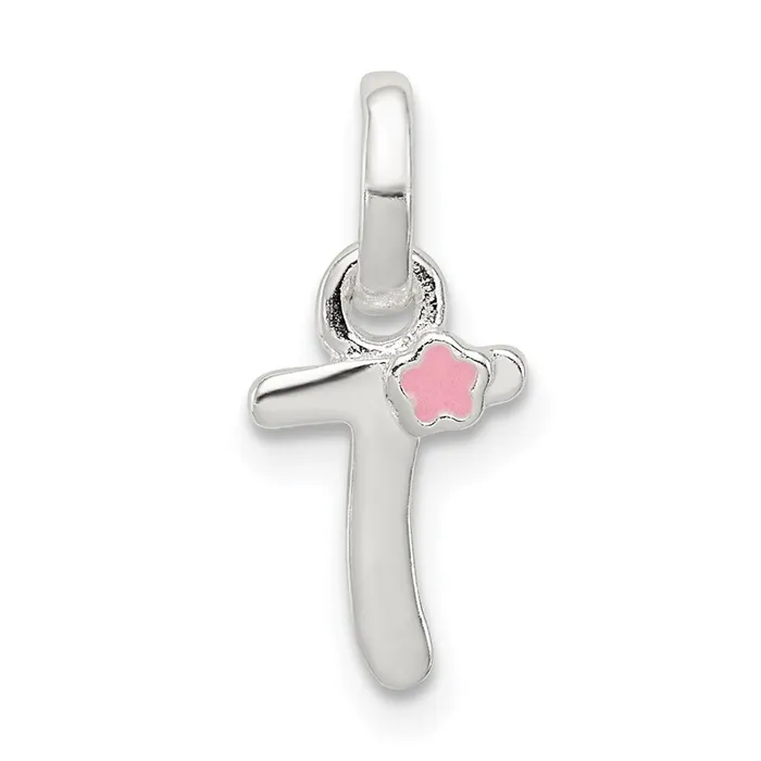 TreasureFineJewelers Necklaces Sterling Silver Letter T with Enamel Pendant TreasureFineJewelers Necklaces Sterling Silver Letter T with Enamel Pendant