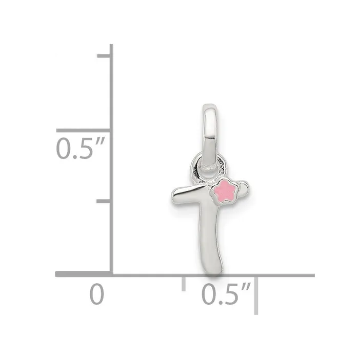TreasureFineJewelers Necklaces Sterling Silver Letter T with Enamel Pendant