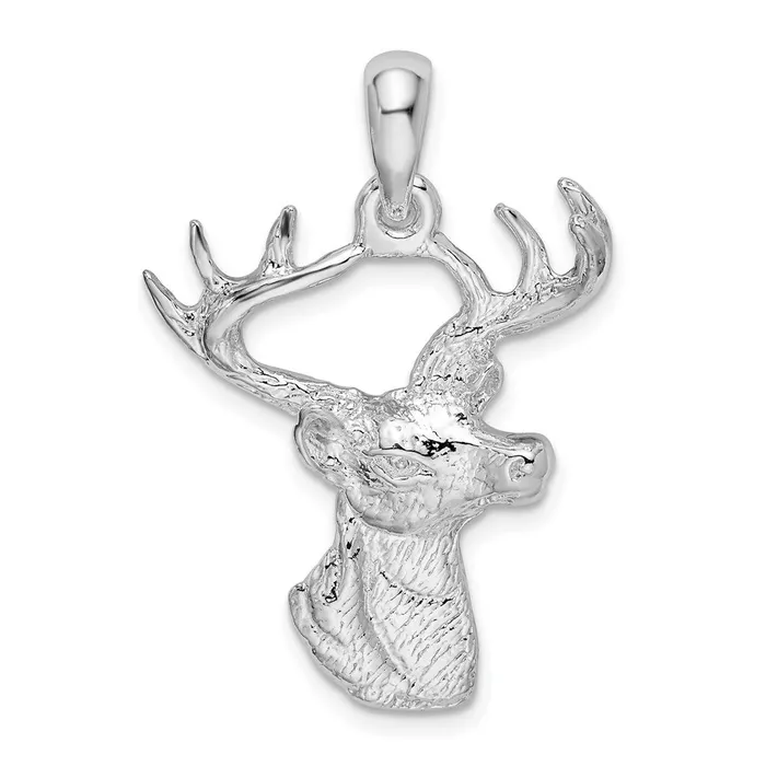 TreasureFineJewelers Necklaces Sterling Silver Polished 6point Buck Deer Head Profile Pendant TreasureFineJewelers Necklaces Sterling Silver Polished 6point Buck Deer Head Profile Pendant