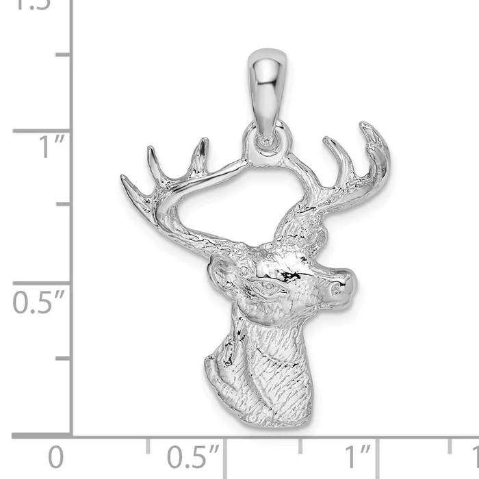 TreasureFineJewelers Necklaces Sterling Silver Polished 6point Buck Deer Head Profile Pendant