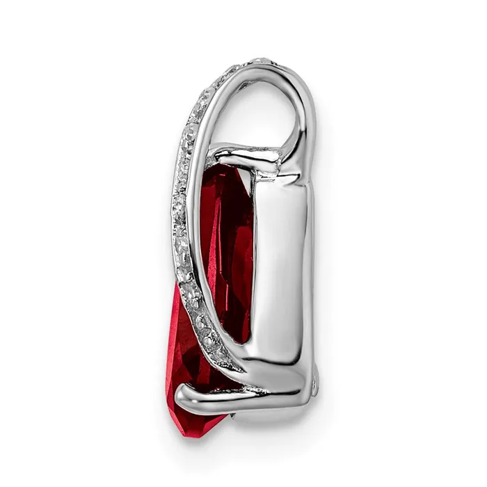 TreasureFineJewelers Necklaces Sterling Silver Rhodium Pear Garnet Pendant