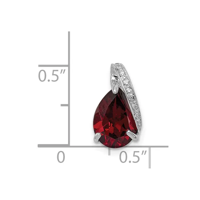TreasureFineJewelers Necklaces Sterling Silver Rhodium Pear Garnet Pendant
