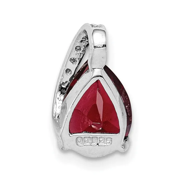 TreasureFineJewelers Necklaces Sterling Silver Rhodium Pear Garnet Pendant