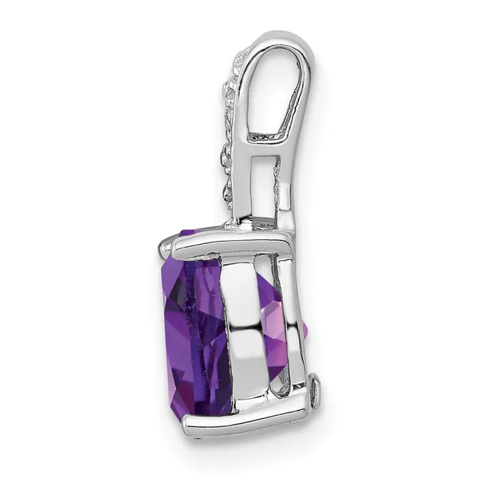 TreasureFineJewelers Necklaces Sterling Silver Rhodium Plated Amethyst and Diamond Pendant