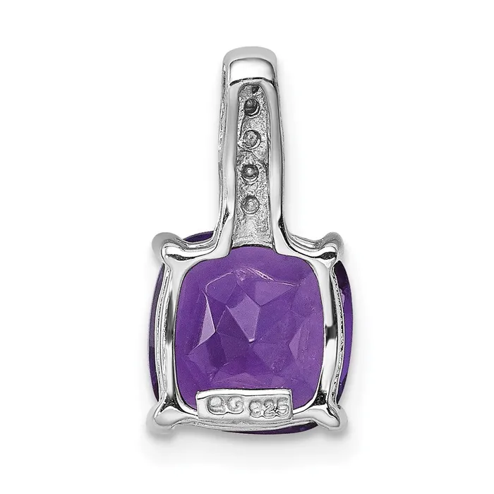 TreasureFineJewelers Necklaces Sterling Silver Rhodium Plated Amethyst and Diamond Pendant