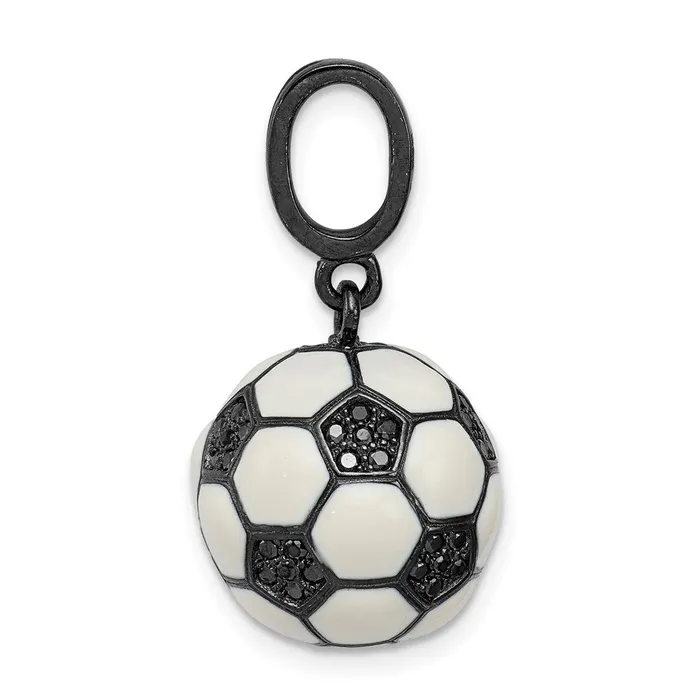 TreasureFineJewelers Necklaces Sterling Silver Rhodiumplated CZ 3D Soccer Ball Pendant