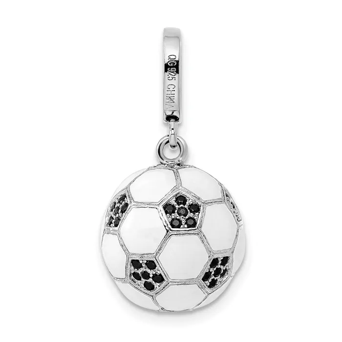 TreasureFineJewelers Necklaces Sterling Silver Rhodiumplated CZ 3D Soccer Ball Pendant