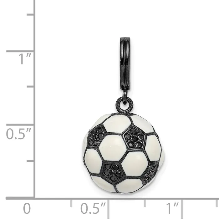TreasureFineJewelers Necklaces Sterling Silver Rhodiumplated CZ 3D Soccer Ball Pendant