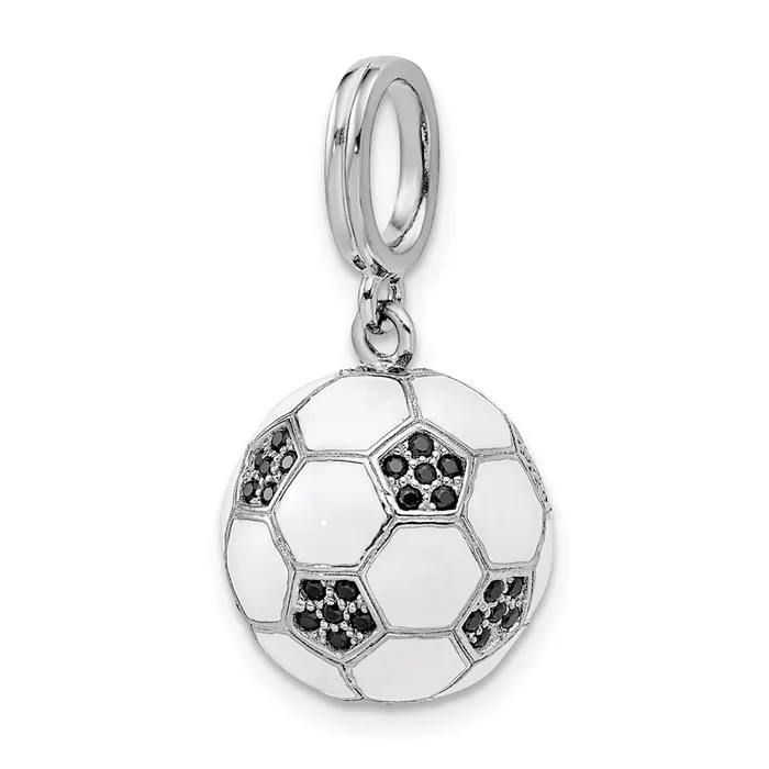 TreasureFineJewelers Necklaces Sterling Silver Rhodiumplated CZ 3D Soccer Ball Pendant