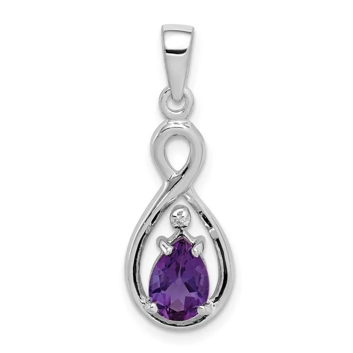 TreasureFineJewelers Necklaces Sterling Silver Rhodium Plated Diamond and Amethyst Teardrop Pendant TreasureFineJewelers Necklaces Sterling Silver Rhodium Plated Diamond and Amethyst Teardrop Pendant