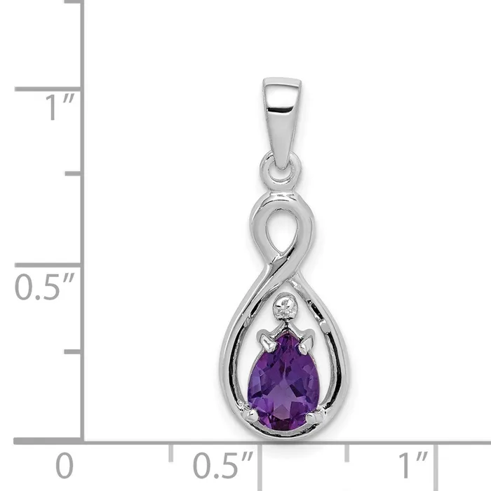 TreasureFineJewelers Necklaces Sterling Silver Rhodium Plated Diamond and Amethyst Teardrop Pendant