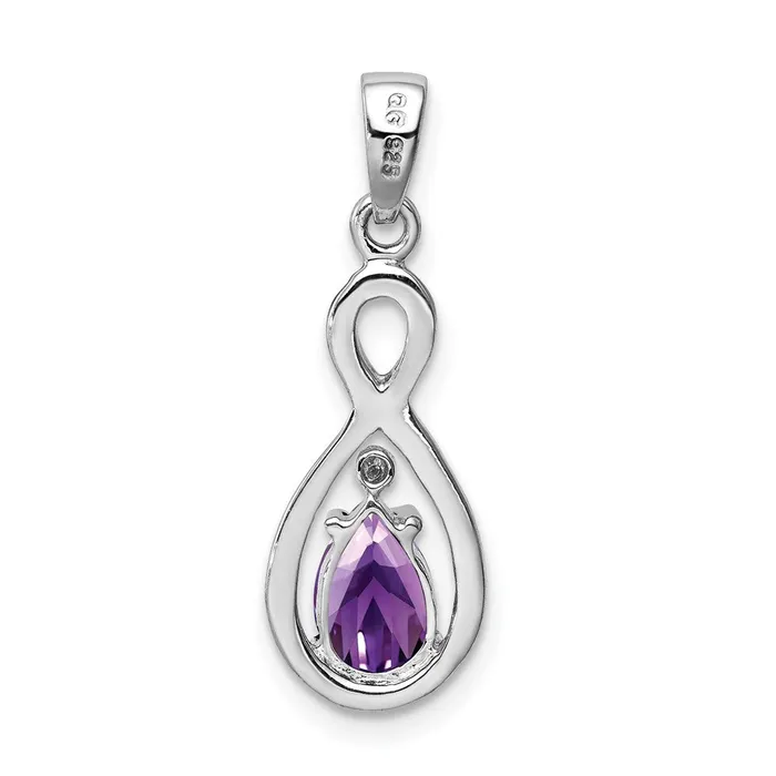 TreasureFineJewelers Necklaces Sterling Silver Rhodium Plated Diamond and Amethyst Teardrop Pendant