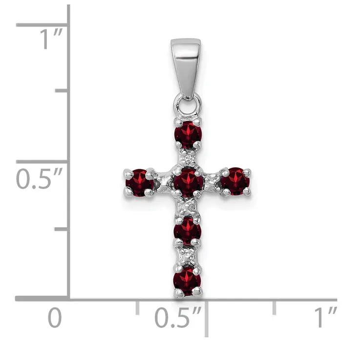 TreasureFineJewelers Necklaces Sterling Silver Rhodiumplated Garnet Diamond Accent Cross Pendant
