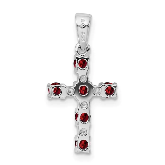 TreasureFineJewelers Necklaces Sterling Silver Rhodiumplated Garnet Diamond Accent Cross Pendant